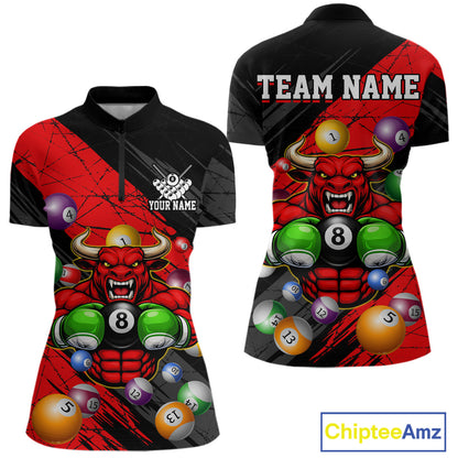 Boxing Bull Hold 8 Ball Pool Funny Billiard Shirt For Women Personalized Pool Balls Billiard Shirts NYN2652