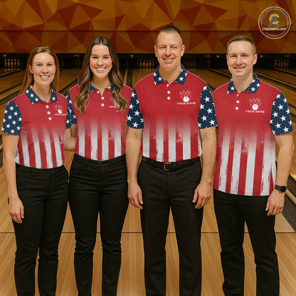 Custom American Flag Bowling Women Polo Quarter-Zip Shirts With Team Name, Patriot Bowlers Outfit NYN3184