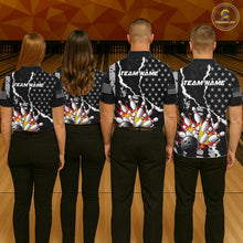 Load image into Gallery viewer, Grunge Black US Flag Strike Bowling Ball &amp; Pins Shirts  For Men Custom Patriot Bowling Team Outfits NYN3186