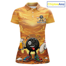 Load image into Gallery viewer, Funny beer bowling ball shirt for women custom bowling polo jersey
