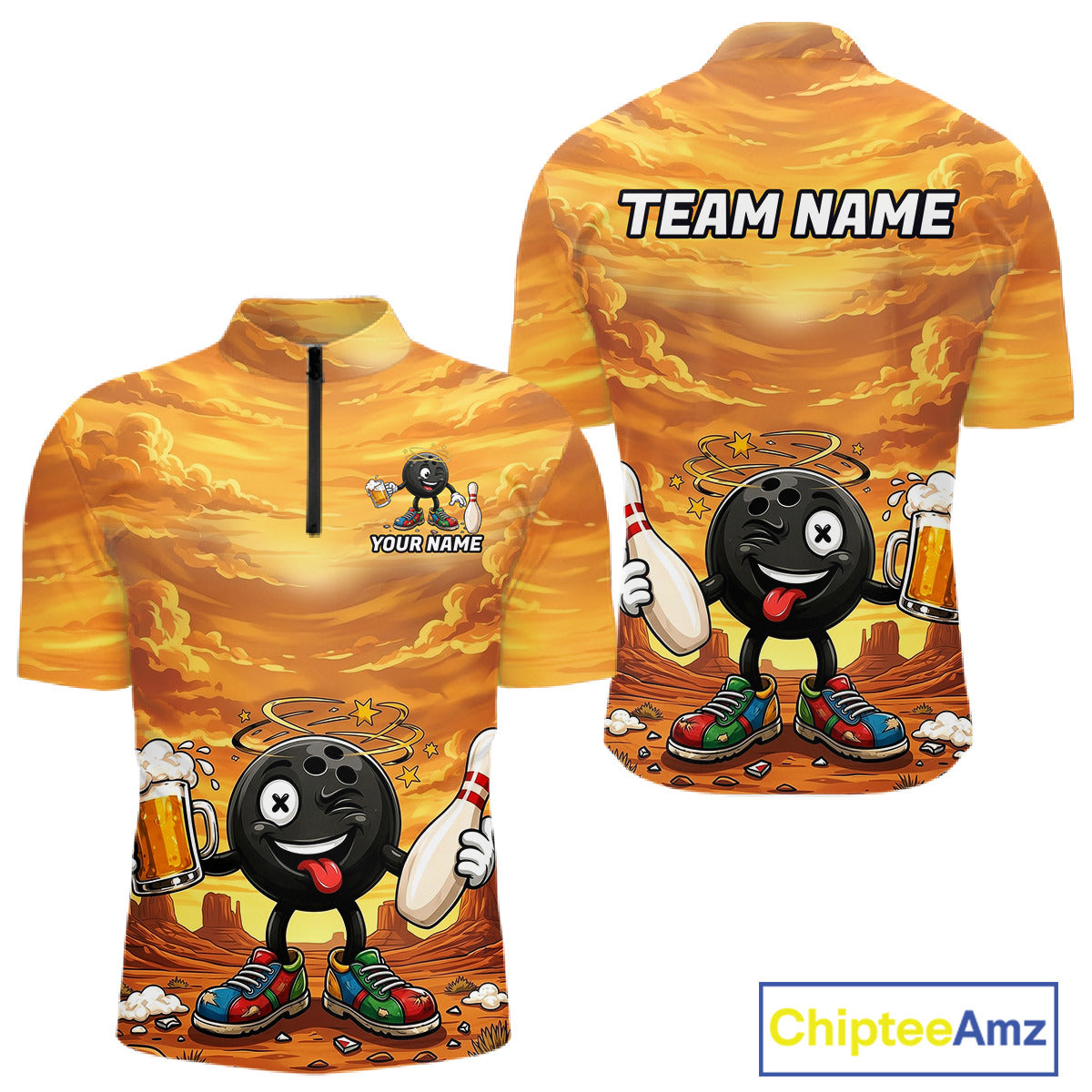 Funny beer bowling ball shirt for men custom bowling polo quarter zip jersey