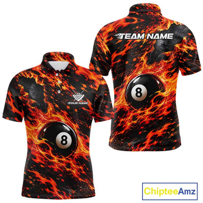 Fire Flame 8 Ball Pool Shirt For Men Custom Billiard League Team Polo & 1/4 Zip Jersey | Red NYN4023
