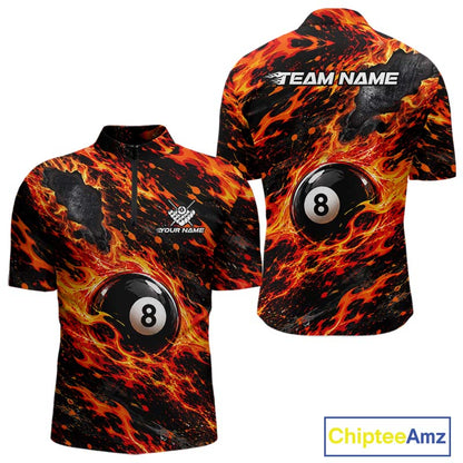 Fire Flame 8 Ball Pool Shirt For Men Custom Billiard League Team Polo & 1/4 Zip Jersey | Red NYN4023