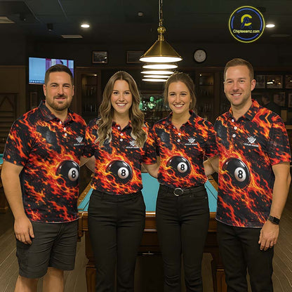 Fire Flame 8 Ball Pool Shirt For Men Custom Billiard League Team Polo & 1/4 Zip Jersey | Red NYN4023