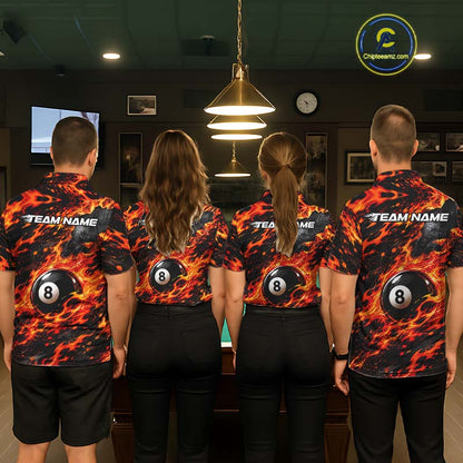 Fire Flame 8 Ball Pool Shirt For Men Custom Billiard League Team Polo & 1/4 Zip Jersey | Red NYN4023