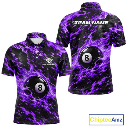 Fire Flame 8 Ball Pool Shirt For Men Custom Billiard League Team Polo & 1/4 Zip Jersey | Purple NYN4025