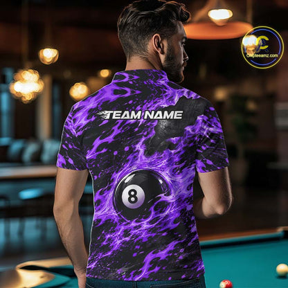 Fire Flame 8 Ball Pool Shirt For Men Custom Billiard League Team Polo & 1/4 Zip Jersey | Purple NYN4025