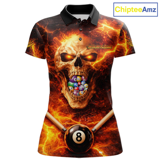 Thunder Red Skull Billiard 8 Ball & Sticks Billiard Shirt For Women Personalized Billiard Ball Shirts NYN2655