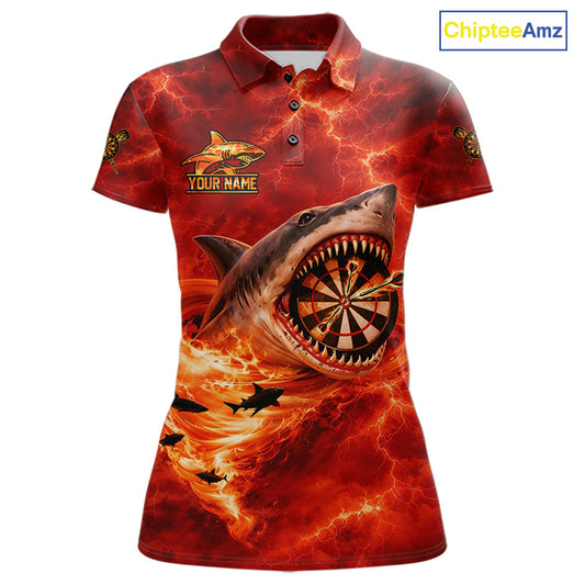 Fire Flame Tornado Funny Shark Darts Polo Shirt For Women Custom Dart Team League Shirt|Red NYN2657