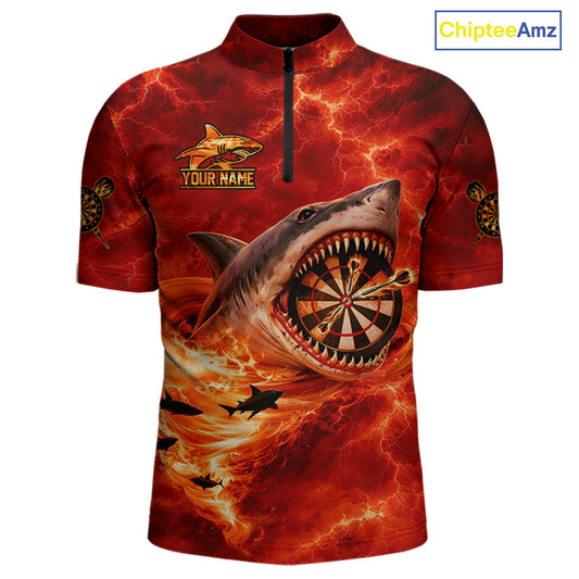 Fire Flame Tornado Funny Shark Darts Quarter-Zip Shirt For Men Custom Dart Team League Shirt|Red NYN2657