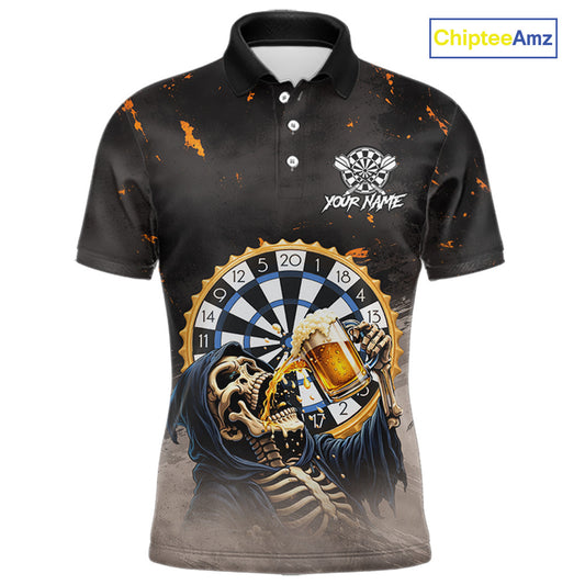 Personalized Funny Grim Reaper Play Darts & Beer Polo & 1/4-Zip Shirts For Men Dart Team Jerseys NYN2815