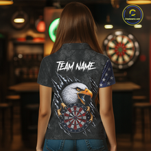 Load image into Gallery viewer, Female model wearing American Flag Eagle Women's Darts Polo, Custom League Jersey