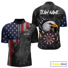 Load image into Gallery viewer, American Flag Eagle Men's Quarter-Zip Darts Jersey Mockup, Custom Tournament Shirt