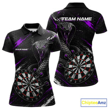 Load image into Gallery viewer, Black Purple Cobra Women's Darts Polo Shirt Mockup, Custom Cobra Dart Tournament Jersey, Personalized League Apparel