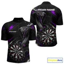 Load image into Gallery viewer, Black Purple Cobra Women's Quarter-Zip Darts Shirt Mockup, Personalized Cobra Tournament Apparel