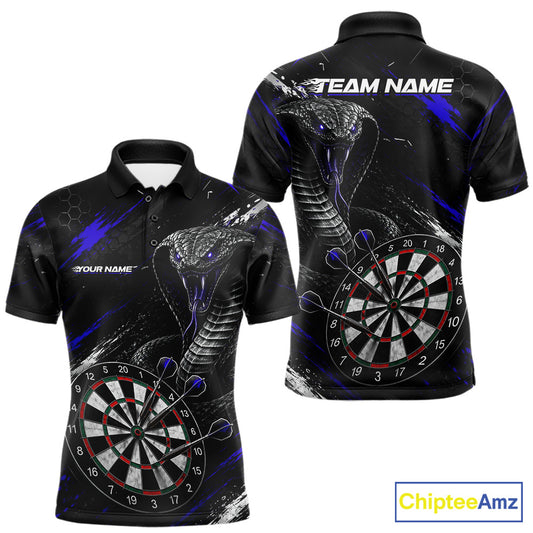 Black Blue Cobra Men's Darts Polo Shirt Mockup, Professional Cobra Dart Team Jersey
