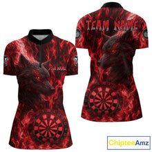 Load image into Gallery viewer, Custom Black Blue Flames Wolf Dartboard Dart Women Quarter-Zip Shirt Outfits Dart Jerseys NYN1618