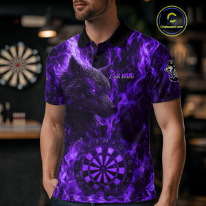 Custom Black Red Flames Wolf Dartboard Dart Men Polo Shirt Outfits Dart Jerseys NYN1619