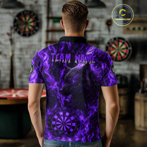 Custom Black Red Flames Wolf Dartboard Dart Men Polo Shirt Outfits Dart Jerseys NYN1619