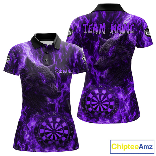 Custom Black Red Flames Wolf Dartboard Dart Women Polo Shirt Outfits Dart Jerseys NYN1619