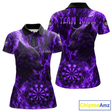 Load image into Gallery viewer, Custom Black Red Flames Wolf Dartboard Dart Women Polo Shirt Outfits Dart Jerseys NYN1619