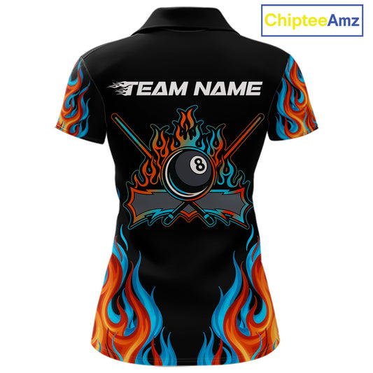 Red And Blue Flames 8 Ball Pool Billiard Team Shirt For Women Custom Billiard Balls Jerseys NYN2441