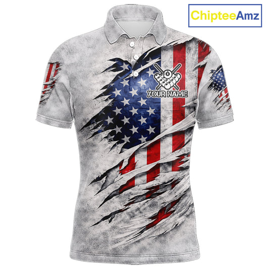 Personalized White Grunge American Flag Skull Pool 8 Ball Men's Billiard Team Shirt Billiard Attire NYN2671