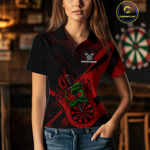 Custom Green Cobra Flames Dartboard Red Grunge Dart Women Polo Jerseys Dart Shirt Gifts NYN1642