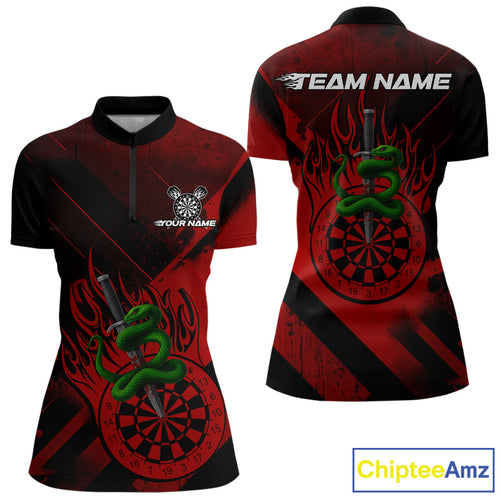 Custom Green Cobra Flames Dartboard Red Grunge Dart Women 1/4-Zip Jerseys Dart Shirt Gifts NYN1642