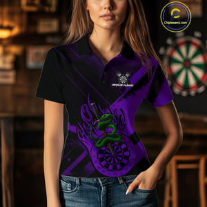 Custom Green Cobra Flames Dartboard Purple Grunge Dart Women Polo Jerseys Dart Shirt Gifts NYN1643
