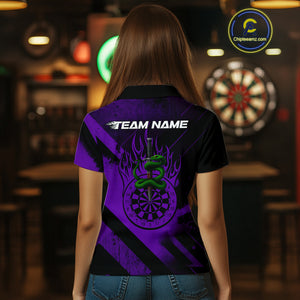 Custom Green Cobra Flames Dartboard Purple Grunge Dart Women Polo Jerseys Dart Shirt Gifts NYN1643
