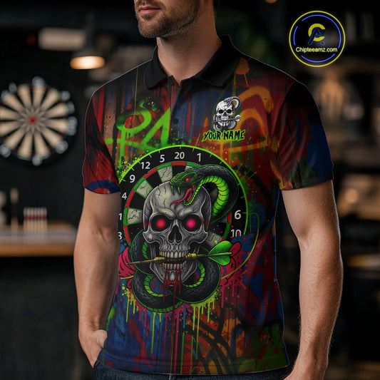 Colorful Cobra Skull Dartboard Custom Graffiti Men Darts Polo Shirt Shark Dart Jerseys NYN1924