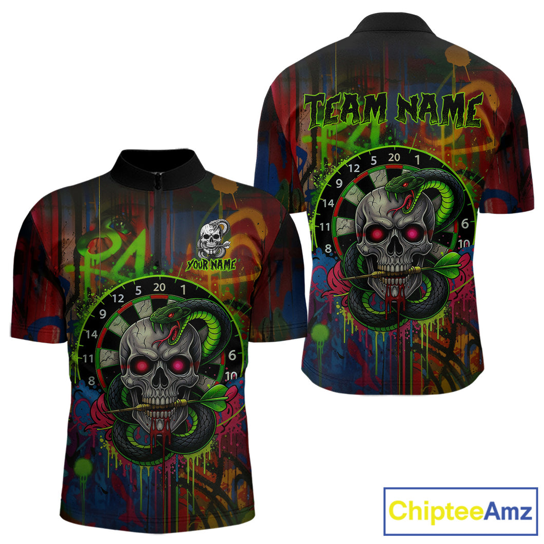 Colorful Cobra Skull Dartboard Custom Graffiti Men Darts Quarter-Zip Shirt Shark Dart Jerseys NYN1924