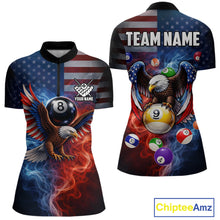 Load image into Gallery viewer, Blue &amp; Red Flames Eagle 8 Ball 9 Ball Pool Billiard Shirt For Women Custom US Flag Billiard Jersey NYN3050