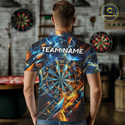 Icy And Fire Flame Dartboard Men Dart Polo & 1/4-Zip Shirt Custom Red And Blue Dart Team Attire NYN3210