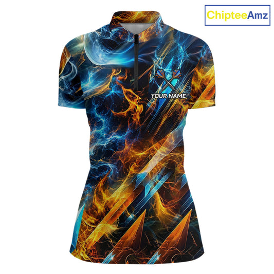 Icy And Fire Flame Dartboard Women Dart Polo & 1/4-Zip Shirt Custom Red And Blue Dart Team Attire NYN3210