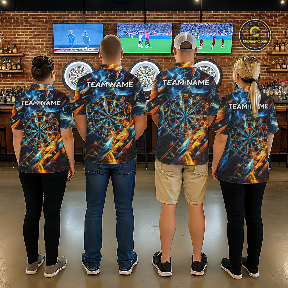 Icy And Fire Flame Dartboard Men Dart Polo & 1/4-Zip Shirt Custom Red And Blue Dart Team Attire NYN3210