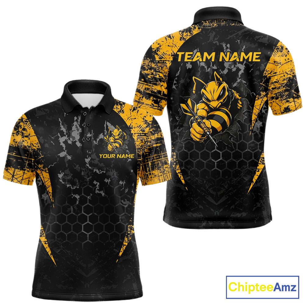 Grunge Black And Yellow Funny Bee Men Dart Polo & 1/4-Zip Shirt Custom Dart Team Jerseys NYN3211