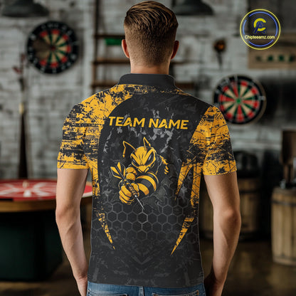 Grunge Black And Yellow Funny Bee Men Dart Polo & 1/4-Zip Shirt Custom Dart Team Jerseys NYN3211