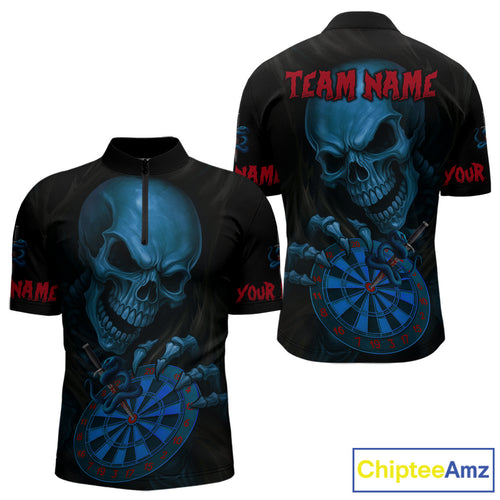 Custom Blood Cobra Blue Dartboard Skeleton Dart Men Quarter-Zip Jerseys Dart Team Shirt NYN1653