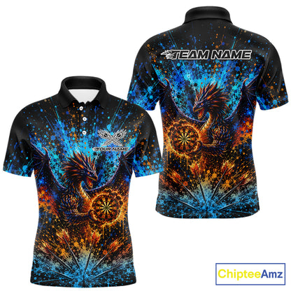 Blue And Orange Splatter Dragon Darts Polo Quarter-Zip Shirts For Men Custom Darts Team Jersey NYN4085