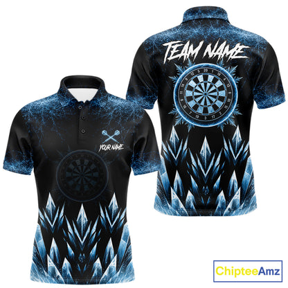 Blue Icy Snowflake Darts Polo & Quarter Zip Shirt For Men Custom Dart Team Shirts Darts Gifts NYN4088
