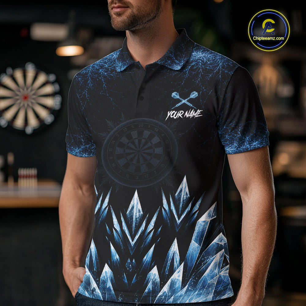 Blue Icy Snowflake Darts Polo & Quarter Zip Shirt For Men Custom Dart Team Shirts Darts Gifts NYN4088