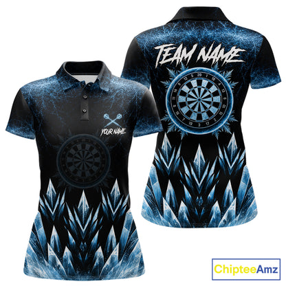 Blue Icy Snowflake Darts Polo & Quarter Zip Shirt For Women Custom Dart Team Shirts Darts Gifts NYN4088
