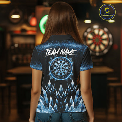 Blue Icy Snowflake Darts Polo & Quarter Zip Shirt For Women Custom Dart Team Shirts Darts Gifts NYN4088