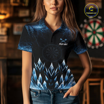 Blue Icy Snowflake Darts Polo & Quarter Zip Shirt For Women Custom Dart Team Shirts Darts Gifts NYN4088