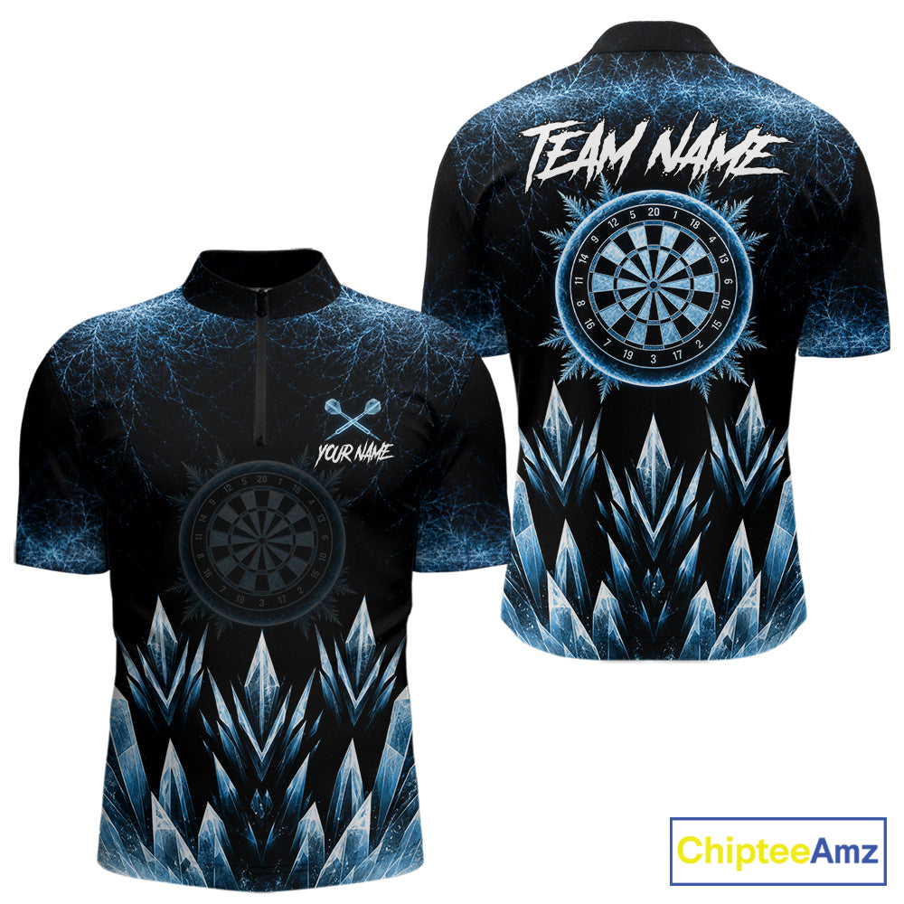 Blue Icy Snowflake Darts Polo & Quarter Zip Shirt For Men Custom Dart Team Shirts Darts Gifts NYN4088