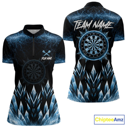 Blue Icy Snowflake Darts Polo & Quarter Zip Shirt For Women Custom Dart Team Shirts Darts Gifts NYN4088