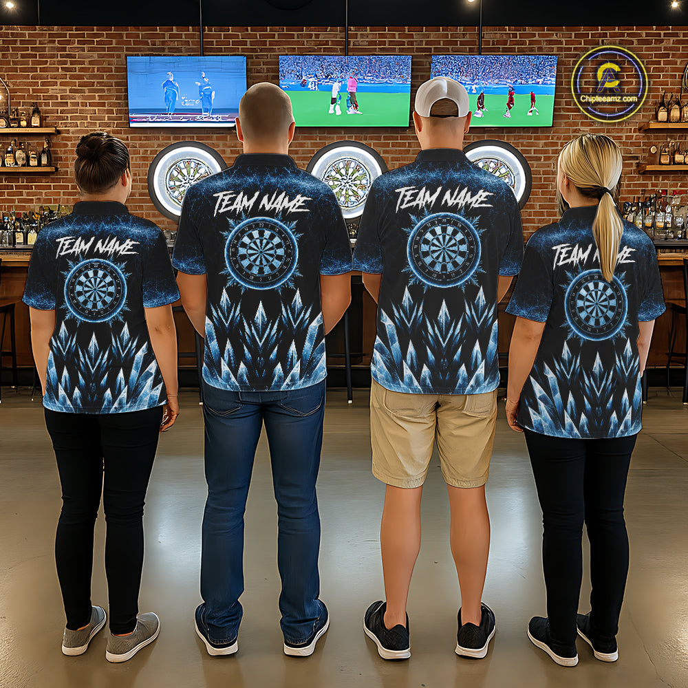 Blue Icy Snowflake Darts Polo & Quarter Zip Shirt For Men Custom Dart Team Shirts Darts Gifts NYN4088
