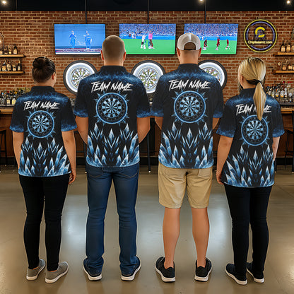 Blue Icy Snowflake Darts Polo & Quarter Zip Shirt For Men Custom Dart Team Shirts Darts Gifts NYN4088